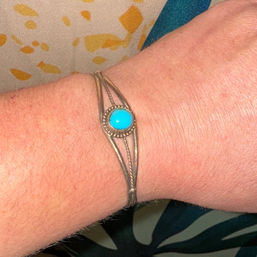 Native Silver Bracelet Cuff with Turquoise Stone